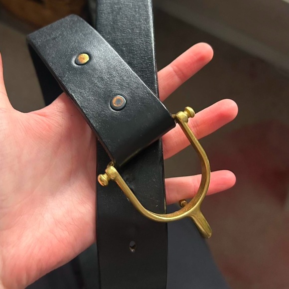 other Accessories - Black leather belt with brass detail